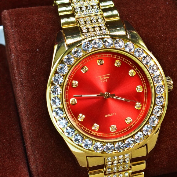 Full Iced Out Red Face Stylish Luxury Party Watch - Picture 4 of 4